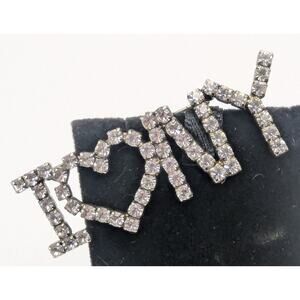 VINTAGE I Love NY Rhinestone Brooch Pin Silver Tone Heart Statement